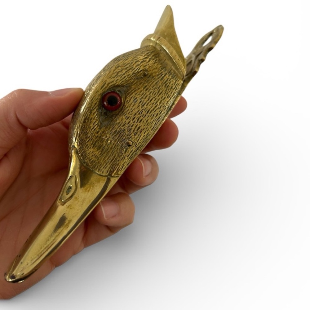 Antique Brass Figural Duck Paperweight Letter Holder Wall Mount - Picture 12 of 16